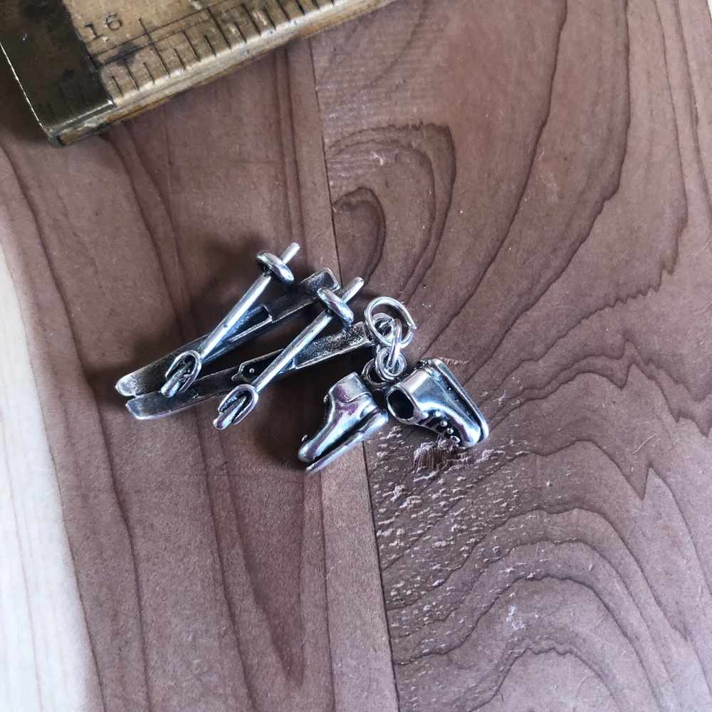 925 Sterling Silver Skis And Ski Boot Charm.